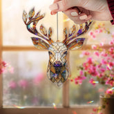 Deer Head Acrylic Suncatcher, Woodland Stained Glass Style Window Art, Rustic Forest Animal Decor Gift for Nature Lover Home